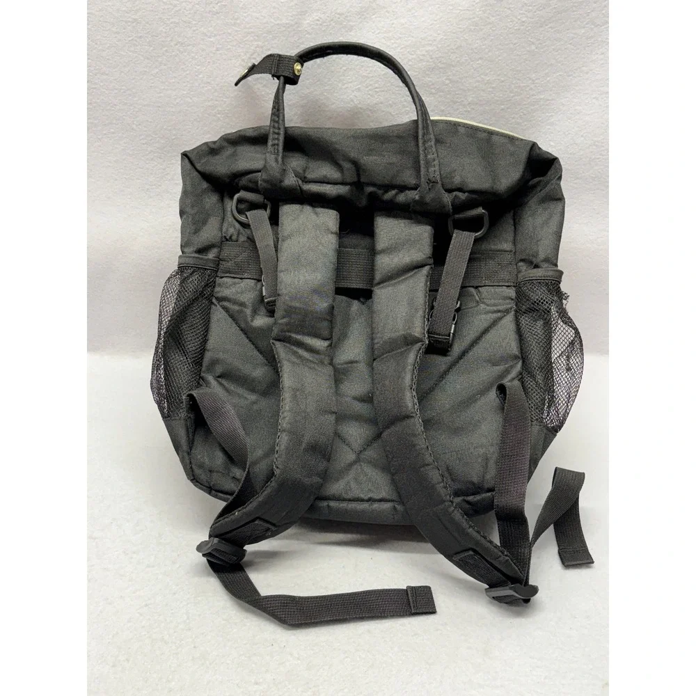 Black Quilted Diaper Bag Backpack with Brown Trim and Gold Hardware